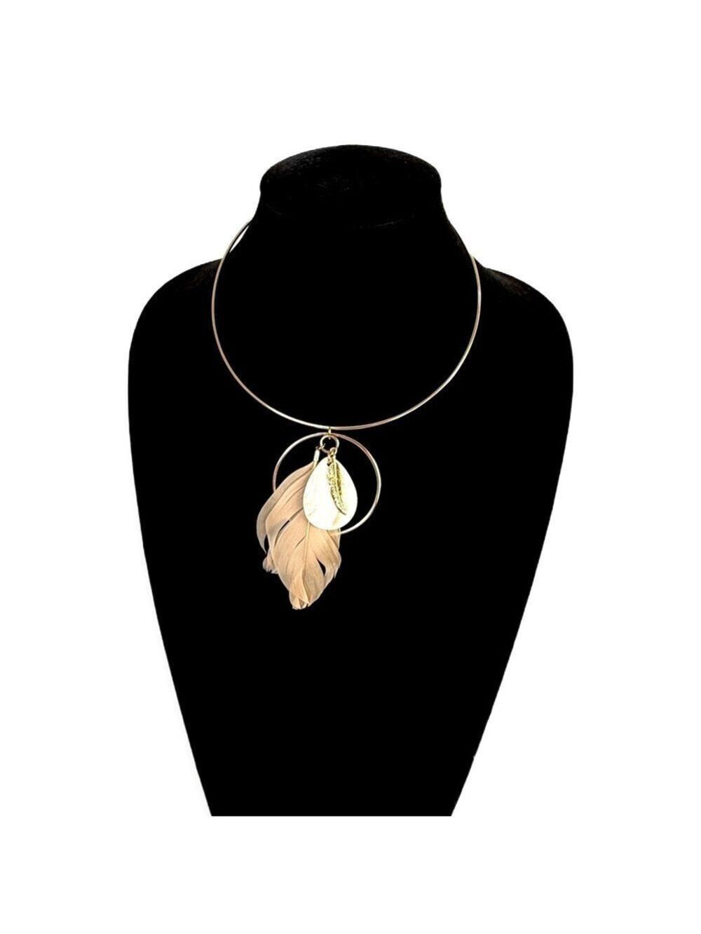 Express Gold Feather Stone Collar Necklace NWOT